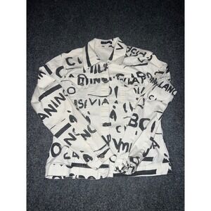 Cyle & Chloe Graffiti Print Denim Jacket White Black Size M Cotton Lycra